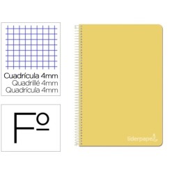 Espiral folio Witty tapa dura 80h 75gr cuadro 4mm con margen color amarillo