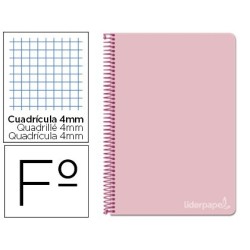 Espiral folio Witty tapa dura 80h 75gr cuadro 4mm con margen color rosa