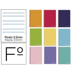 Espiral folio Witty tapa dura 80h 75gr pauta 3,5mm con margen colores surtidos