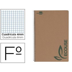 Espiral folio Ecouse tapa cartulina kraft 80h papel reciclado 60gr cuadro 4mm margen