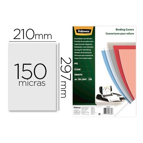 Tapa de encuadernacion Fellowes A4 PVC 150µ. transparente 100u.