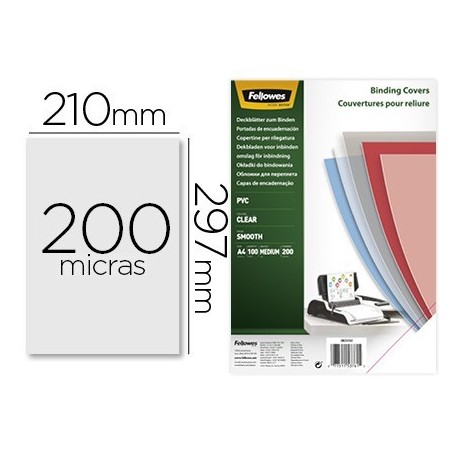 Tapa de encuadernacion Fellowes A4 PVC transparente cristal 200µ. 100u.