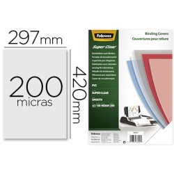 Tapa de encuadernacion Fellowes A3 PVC transparente cristal 200µ. 100u.