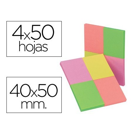 Bloc de notes adhesives treu i posa 40x50mm neó 4u.