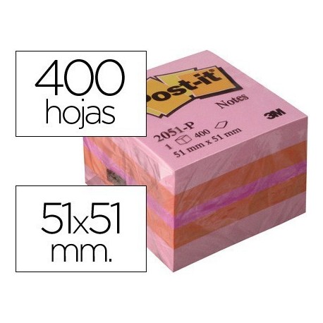 Post-it mini cub notes 400 fulls 51x51mm. Rosa