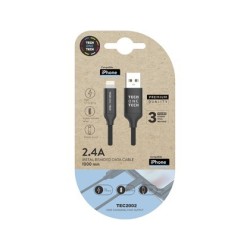 Cable USB 2.4 tech one tech braided nylon tipo USB aPPle micro USB 1m. negro