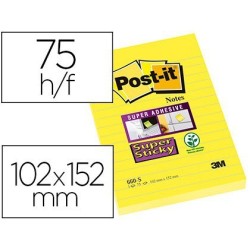 Post-it super sticky groc 102x152 pack 6 blocs ratllat