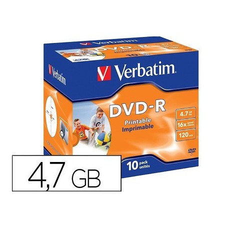 Dvd-r verbatim imprimible 4.7gb 10u.