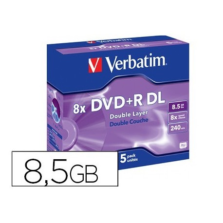 Dvd + r verbatim doble capa cap. 8.5gb 5u.