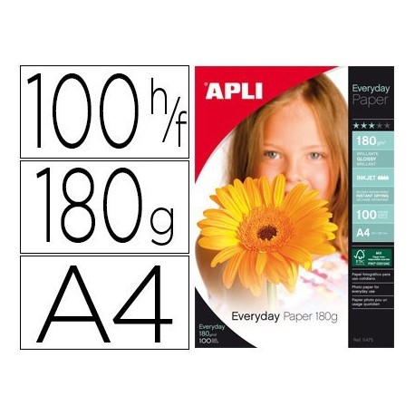 Paper fotogràfic Apli everyday 100hojas A4 180gr.