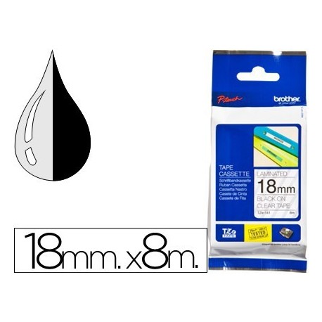 Cinta Brother tz/tze 18mm. X8m. Negre/transparent laminada. tze-141