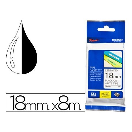 Cinta Brother tz/tze 18mm. X8m. Negre/blanc laminada. tze-241