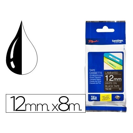 Cinta Brother tz/tze 12mm. X8m. Blanc/negre laminada. tze-335