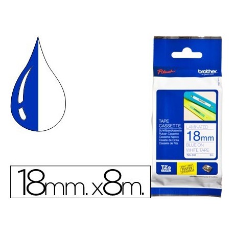 Cinta Brother tze-243 laminada blau-blanc 18mm 8m.