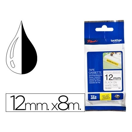 Cinta Brother tze-s231 blanc-negre 12mm 8m.superadhesiva