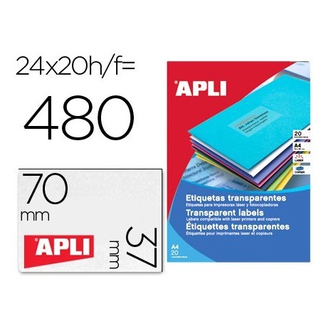 Etiqueta Apli 1224 transparents 70x37mm 20 fulls