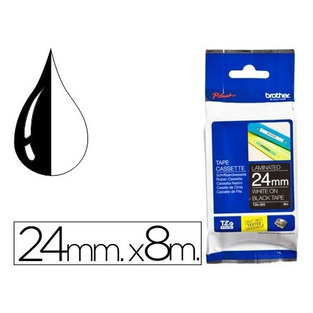 Cinta Brother tz/tze 24 mm. X8m. Blanc/negre laminada. tze-355