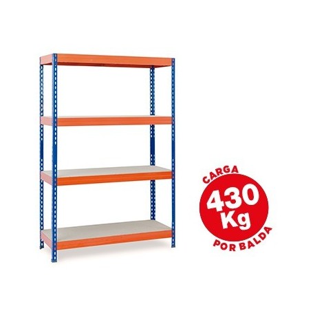 Estantería metálica 4 estantes azul/naranja 430Kg