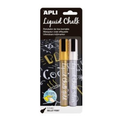 Retolador Apli Liquid Chalk  Or i plata Punta rodona 2u.