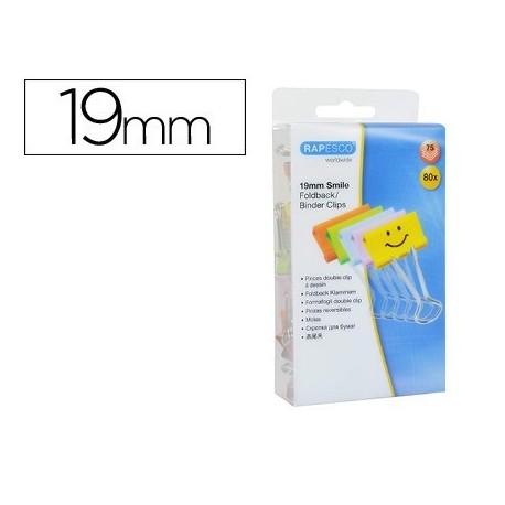 Pinza metalica Rapesco reversible 19mm sonrisas colores surtidos 80u.