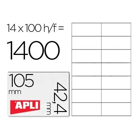 Etiquetes Apli cants rectes 105x42,4mm. 100f. ref.Apli:01277