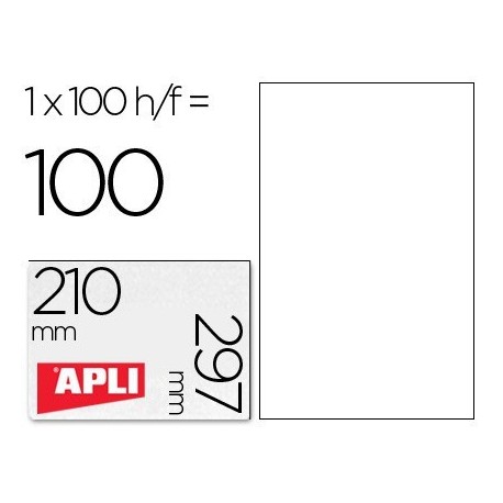 Etiquetes Apli cants rectes 210x297mm. (A4) 100f. ref.Apli:01281