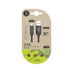 Cable USB 2.4 tech one tech braided niló tipus USB Android micro USB 1m. negre