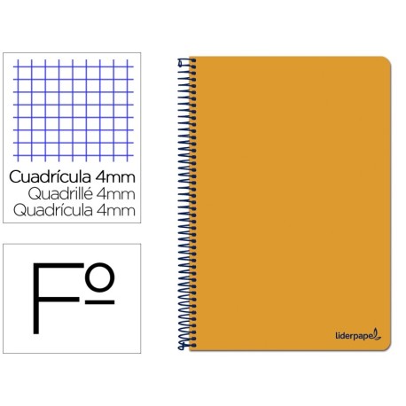 Espiral folio Smart tapa blanda 80h 60gr cuadro 4 mm con margen color naranja