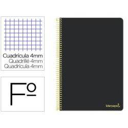 Espiral folio Smart tapa blanda 80h 60gr cuadro 4 mm con margen color negro