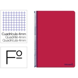 Espiral folio Smart tapa blanda 80h 60gr cuadro 4 mm con margen color rojo