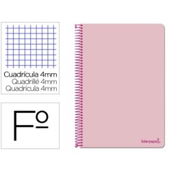 Espiral folio Smart tapa blanda 80h 60gr cuadro 4 mm con margen color rosa