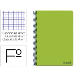 Espiral folio Smart tapa blanda 80h 60gr cuadro 4 mm con margen color verde