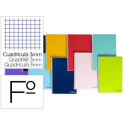 Espiral folio Smart tapa blanda 80h 60gr cuadro 3 mm con margen colores surtidos