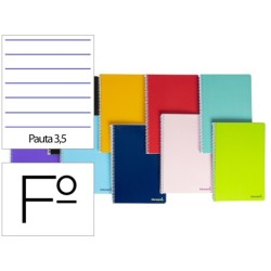 Espiral folio Smart tapa blanda 80h 60gr pauta 3,5 mm con margen colores surtidos