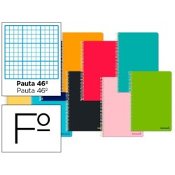 Espiral folio Smart tapa blanda 80h 60gr rallado NAE 46 colores surtidos