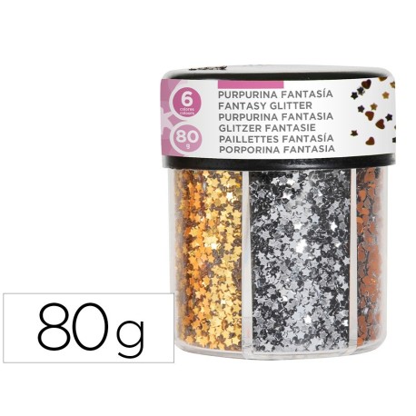 Purpurina cor i estrella or i plata 80gr.